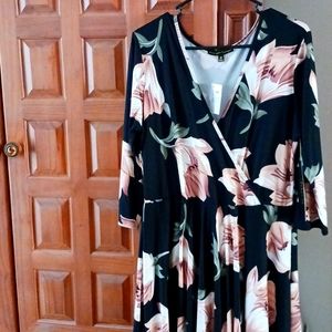 NWT Always Indigo Floral Skater Dress, 2x, Black